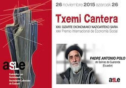ASLE reconoce la labor del padre Antonio Polo en el ámbito de la Economía Social otorgándole el premio Txemi Cantera 2015