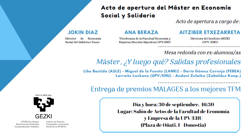 GEZKI te invita al acto de apertura del Máster en Economía Social y Solidaria